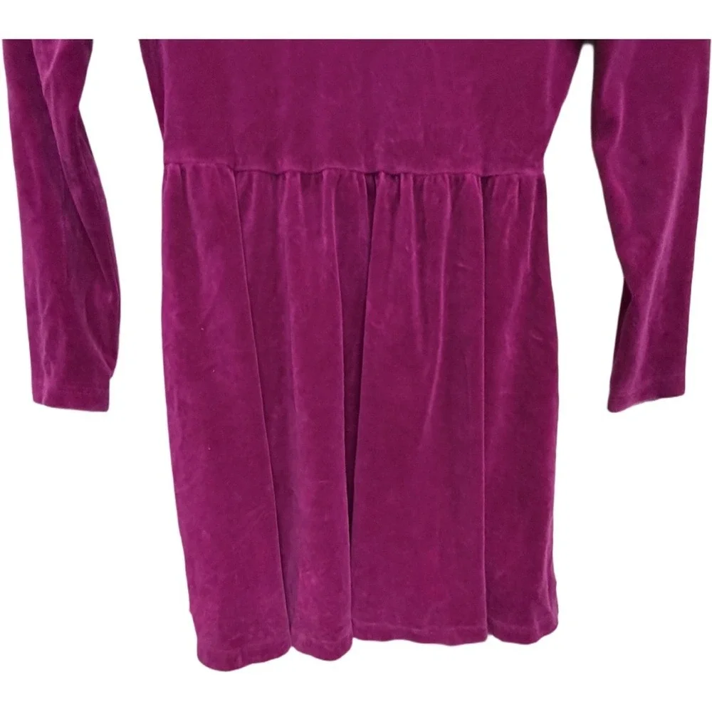 Hanna Andersson Velour Empire Waist Dress Girls 6-7 Magenta Berry Long Sleeve
